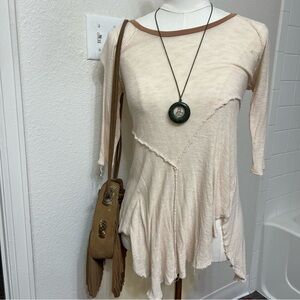 Free People beige cream basic mid sleeve shirt boho fairy mesh spring soft light